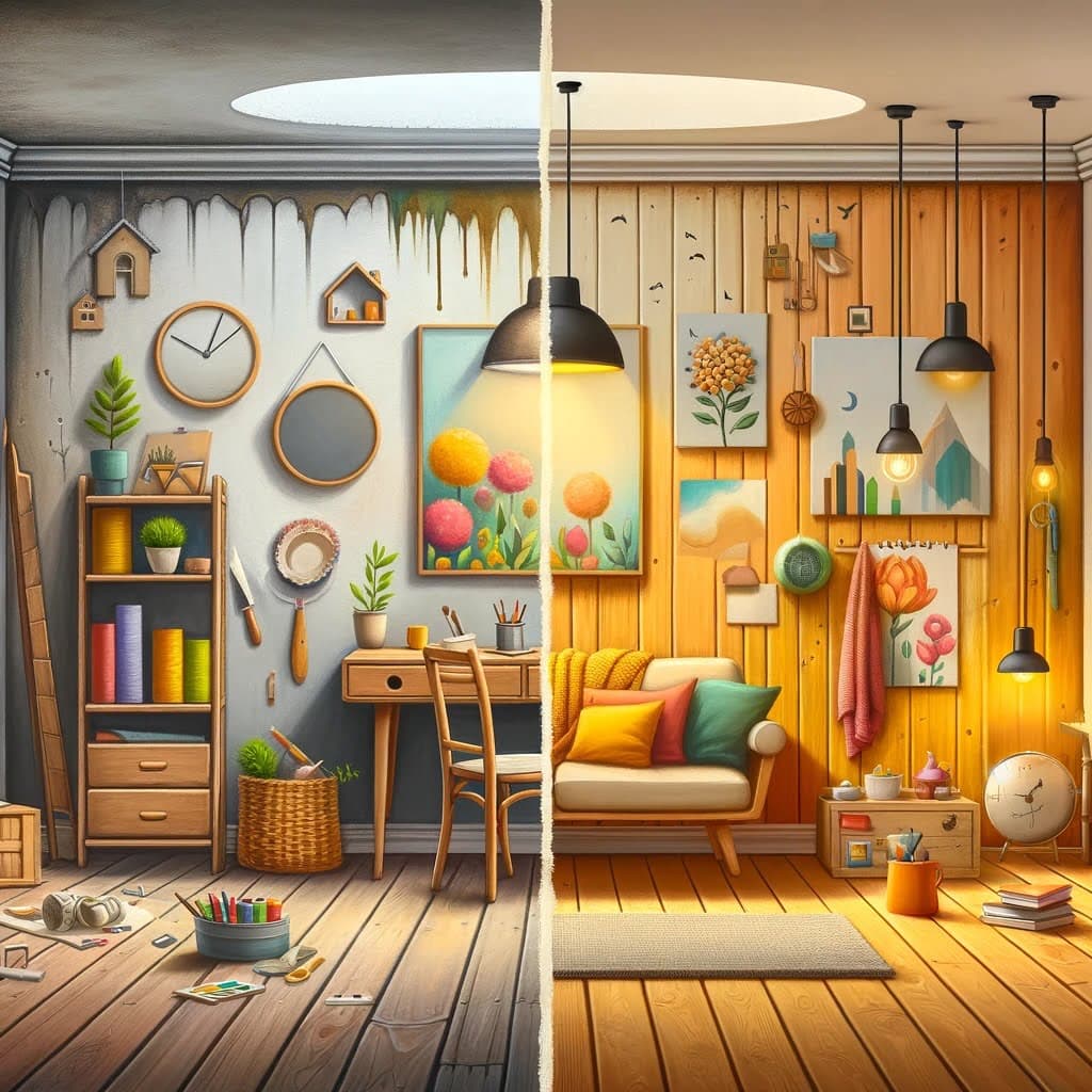 Image avant-après d'une transformation de pièce par le bricolage